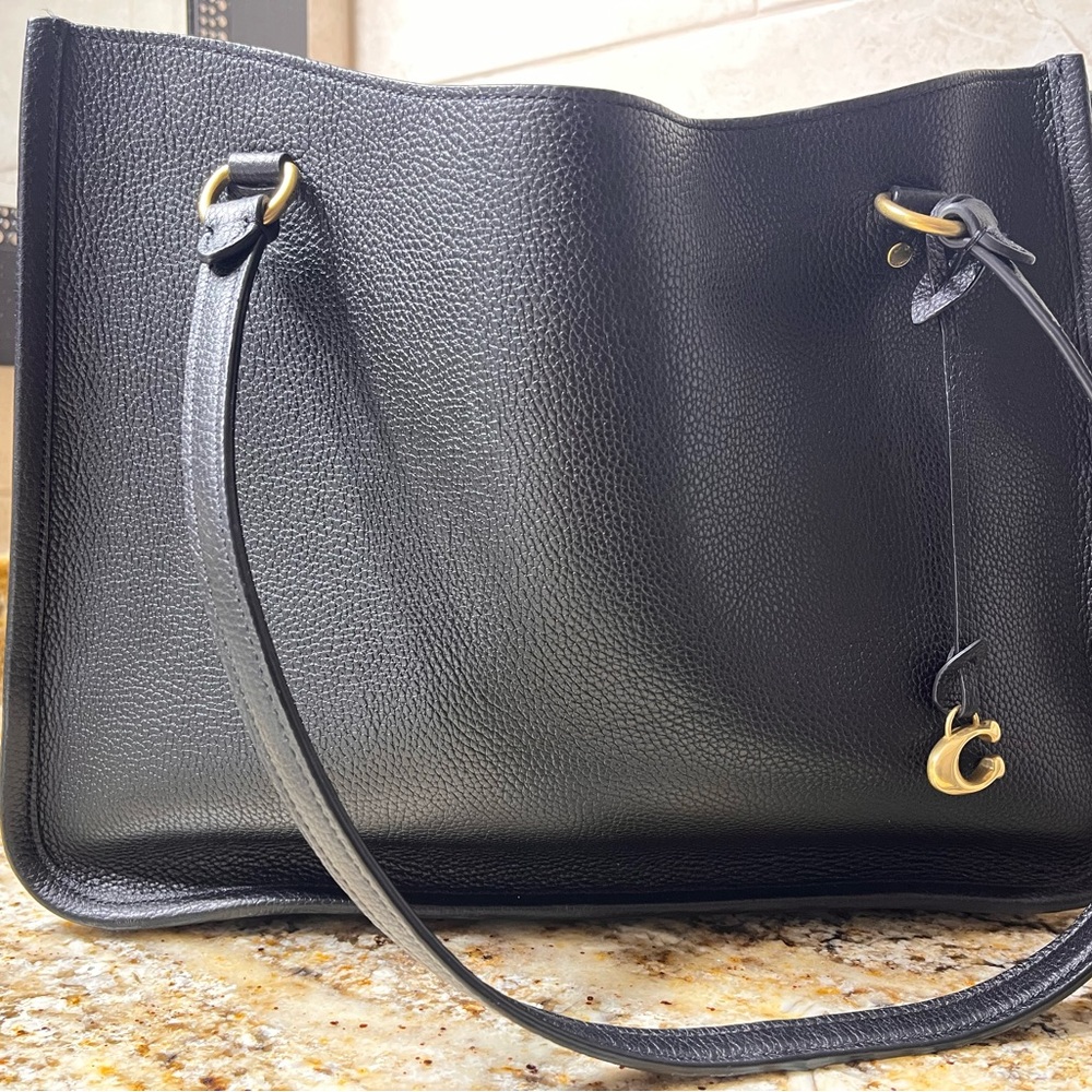 Coach Black Leather Tote with Gold Hardware - the Tyler Carryall